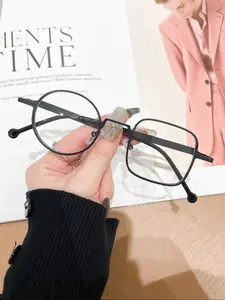 Retro Gentleman Style Asymmetric Flat Mirror Decorative Glasses, Trendy Vintage Eyeglasses, Fashionable Unique Trendy Eyewear Accessories, Metal Frame, All Seasons, Trendy Frames