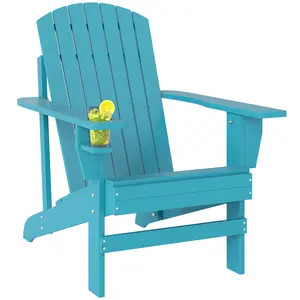 Porch Seating Outdoor Lounge Chair With Seven Slatted Back And Cupholder For Poolside Or Bonfire Solid Wood Construction Weather Resistant