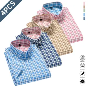 Men’s 4-Pack Short-Sleeve Shirts, Menswear Business Casual Fitted Cut Multicolor Set, Summer Striped Multifunctional Special Edition,summervibes