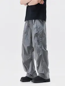 Men's Outdoor Casual Non Stretch Wide Leg Pants, Adjustable Waistband, Practical Side Pockets, Durable Fabric, Waterproof Tactical Workwear, Casual Fashion Trousers