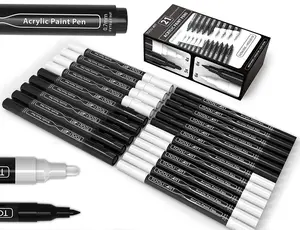 TOOLI-ART Black and White Acrylic Paint Pens 21 Markers Set (0.7mm + 3.0mm)