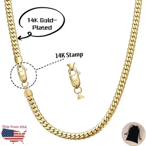 14K Gold-Plated Whip Cuban Chain Necklace For Women Men 6mm & 8mm 16-24inch Stainless Steel With 14K Stamp Clasp Italian-Style Hip Hop Streetwear Minimalist Layering Jewelry