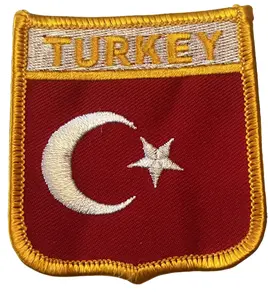 Turkey Shield Patch - Red Emblem with White Crescent Moon and Star Design - Turkey Text on Gold Border