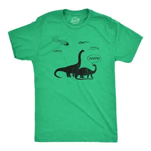 Mens Santa Dinosaurs T Shirt Funny Xmas Dino Meteor Extinction Joke Tee for Guys Mens Funny T Shirts Cool Vintage Fashion T-Shirt Gift Classic Menswear Christmas Apparel for Men Funny Dinosaur Short Sleeve Green -