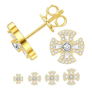 【##E567】Creative Cross Stud Earrings UCClYO Four-Leaf Clover Lab-Created Moissanite Earrings for Women 925 Sterling Silver Men's Stud Earrings Hip-Hop Jewelry Couple Gift Valentine's Day