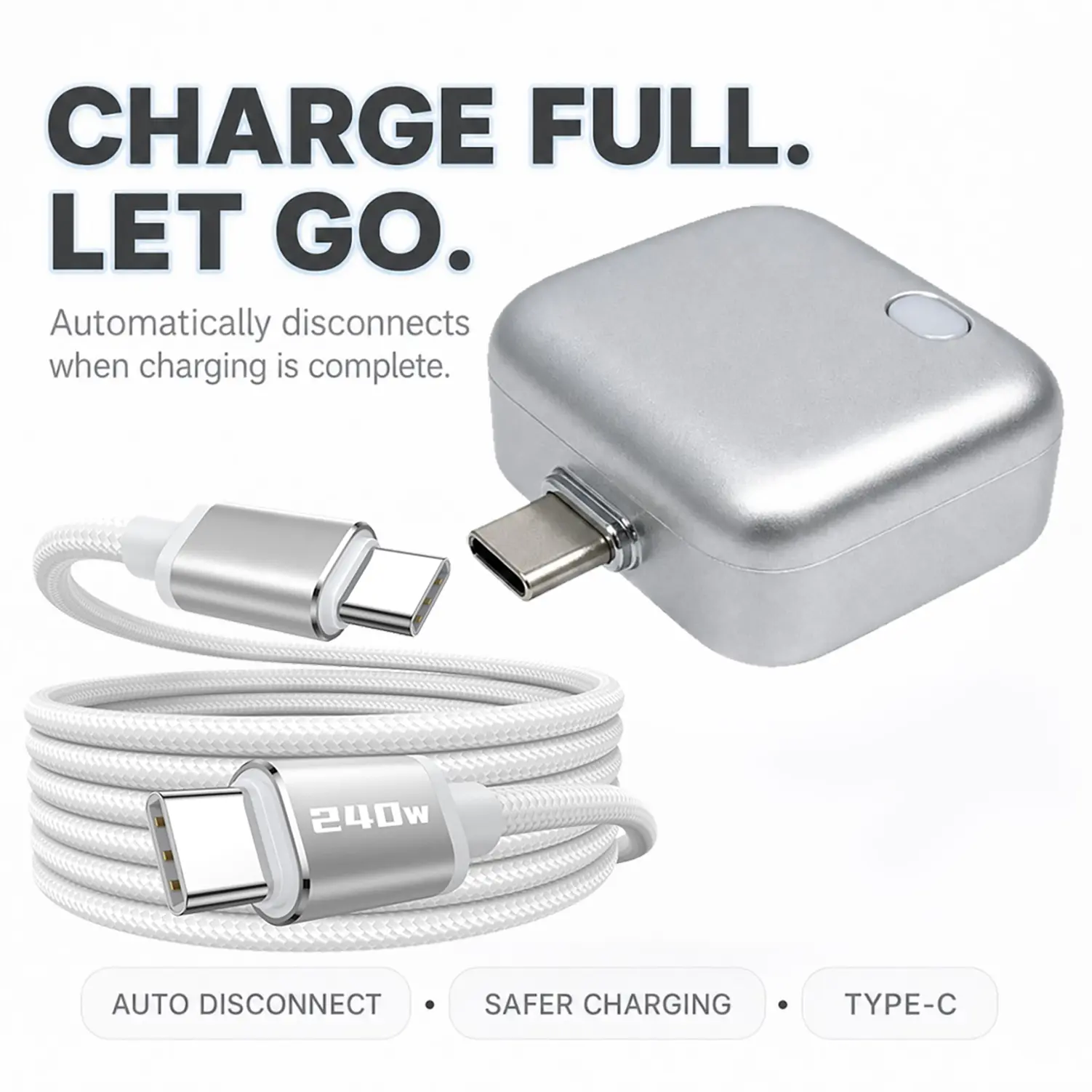 140W USB-C Mobile Charging Protector Plug - Auto Pop-Out Guard, Smart Auto-Stop Anti-Overcharge Fast Charger, Type C Chargers for Phones/Laptop