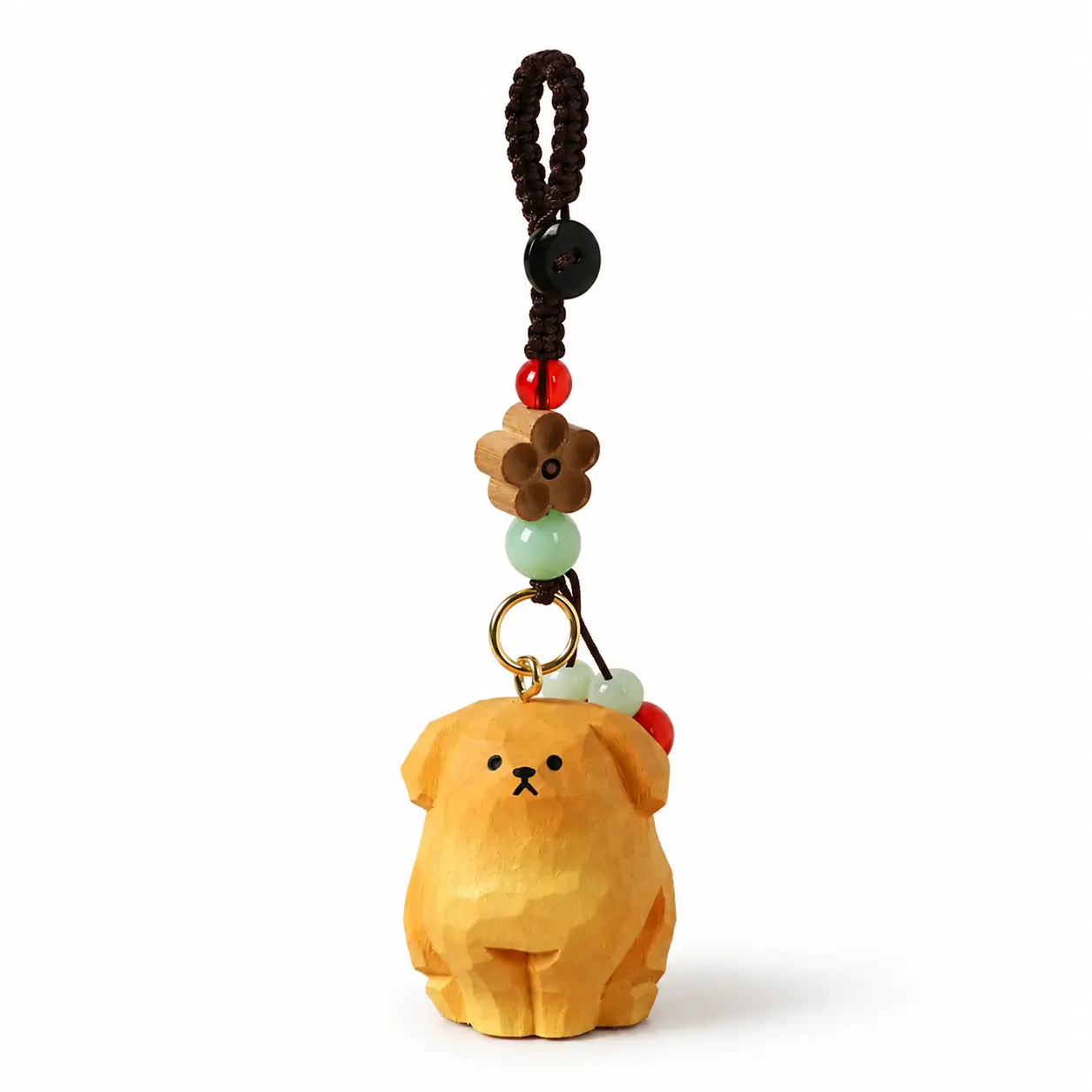 Women's Boho Wood Hand-Carved Puppy Shape Dog Charm Keychain - Beaded Braided Cord Pendant, Animal Accessory for Keys, Backpack Decoration, Birthday Gift for Dog Lovers