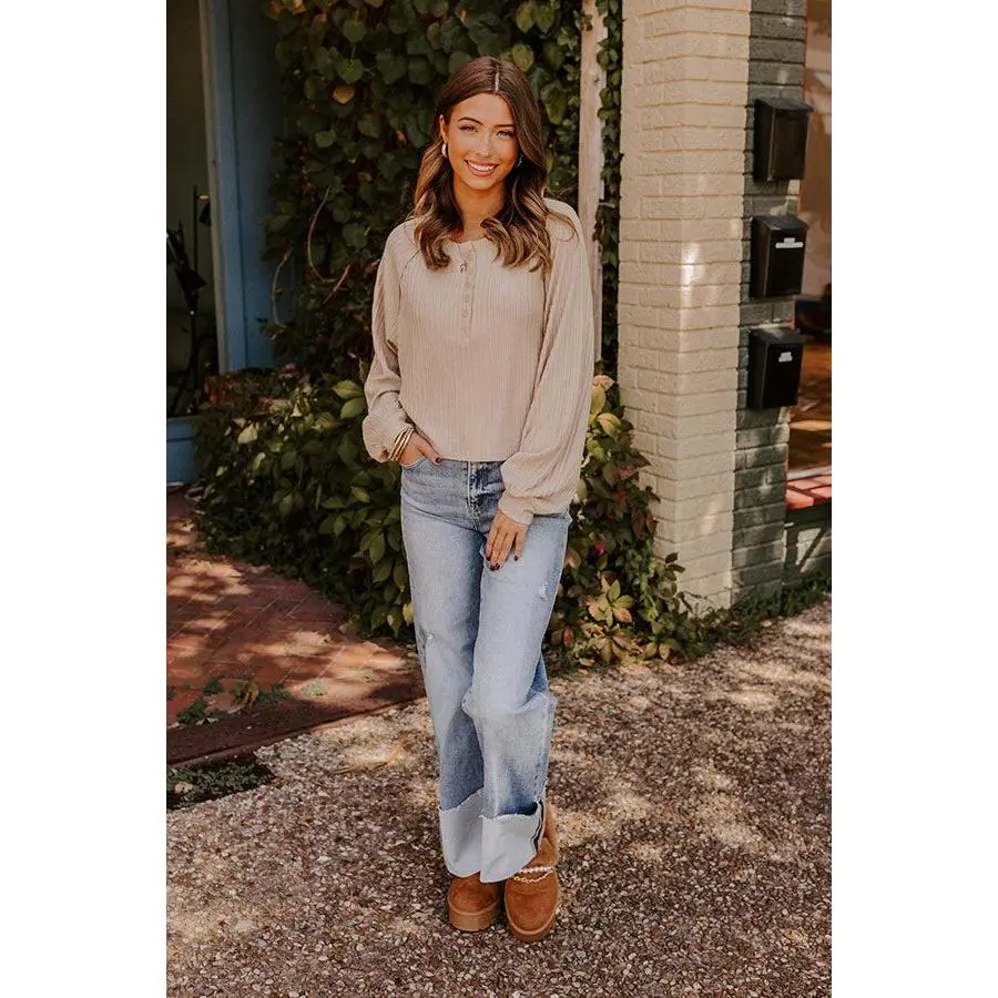 Casual Comforts Henley Top in Beige