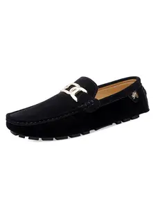 Men's Solid Color Chain Decorated Slip-on Round Toe Loafers, Casual Comfortable Flat Shoes for Daily Wear, Lightweight Breathable Shoes for All Seasons
