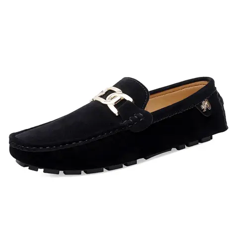 Men's Solid Color Chain Decorated Slip-on Round Toe Loafers, Casual Comfortable Flat Shoes for Daily Wear, Lightweight Breathable Shoes for All Seasons