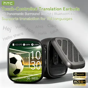 hTC NE72 AI Translator Earbuds with Touchscreen Case, No App Needed, Real-Time Language Translation, Bluetooth Wireless Earphones