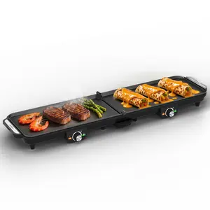 Sunvivi Electric Griddle Flat Grill: Indoor Grill with 2 Adjustable Temp Knobs, Nonstick Cooking Plate, Large Grill Pan with Drip Tray, 2 Cooking Zone (17.5'' x 9''), Easy to Clean