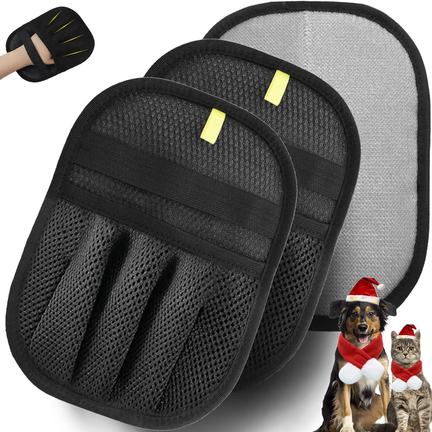 Dog & Cat Grooming 2-Pack 5-Finger Electrostatic Hair Removal Gloves - Soft, Breathable Fur Removal Tool, Reusable Washable Mitts & Rollers for Lint/Fur Release, Eco-Friendly Home Grooming Alternative, Electrostatic Hair Removal Mitts & Rollers