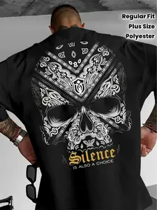 Plus Size Men’s Gothic Celtic Knot Paisley Tattoo Graphic Tee “Silence is Also an Option” Slogan Shirt Black White Streetwear Casual Soft Polyester Short Sleeve Crewneck Regular Fit Back Print Tattoo Style Fashion Top