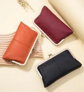 Genuine Leather Coin Jewelry Purse Kiss Lock Wallets with Zipper Coin Pocket, Multi-card Slots Card Holder