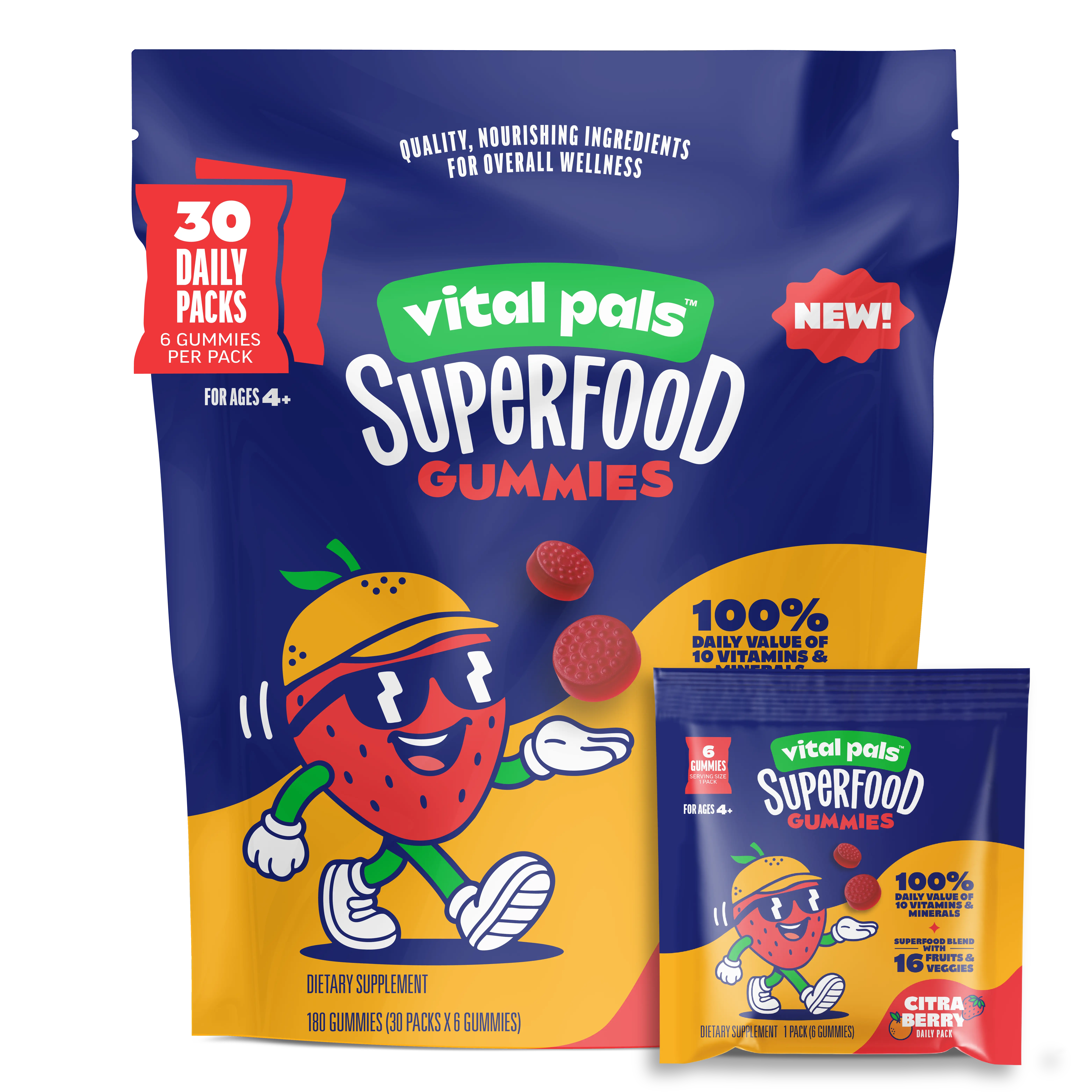 Vital Pals Superfood Gummies, Citra Berry Flavor, 30ct Bag