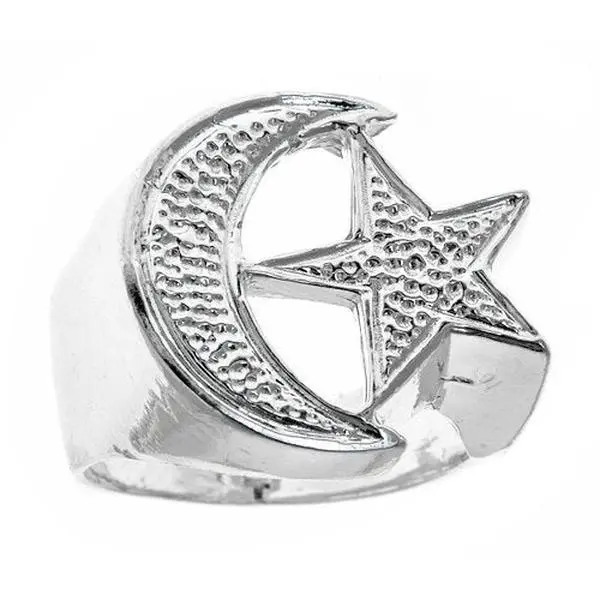 BETTER JEWELRY Men's Diamond-Cut .925 Sterling Silver Crescent Star Ring, Islamic Faith Symbol, Sizes 7-12, Celestial Sign, Unisex Wear, Muslim, 9 Grams