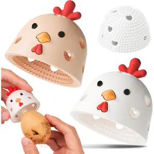 2PCS Silicone Egg Cleaning Tool Set - White & Light Brown Kitchen Utensil, Chicken Coop Accessory for Fresh Eggs, Easy to Use and Maintain