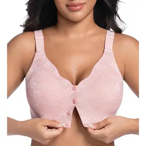 Front Closure Daisy Bras for Women No Underwire Comfort Lace Older Senior Wireless Snap Closing Bra