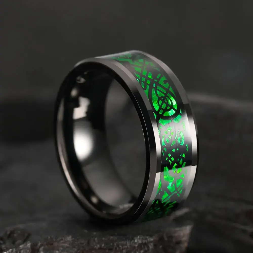 Fashion Men Stainless Steel Ring Inlay Purple Black Printed Ring Wedding Band Jewelry 8MM Daily Accessories