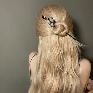 New Chinese and Ancient Style Rose Hairpin for Women with Elegant Pan Hair Hairpin Headpiece