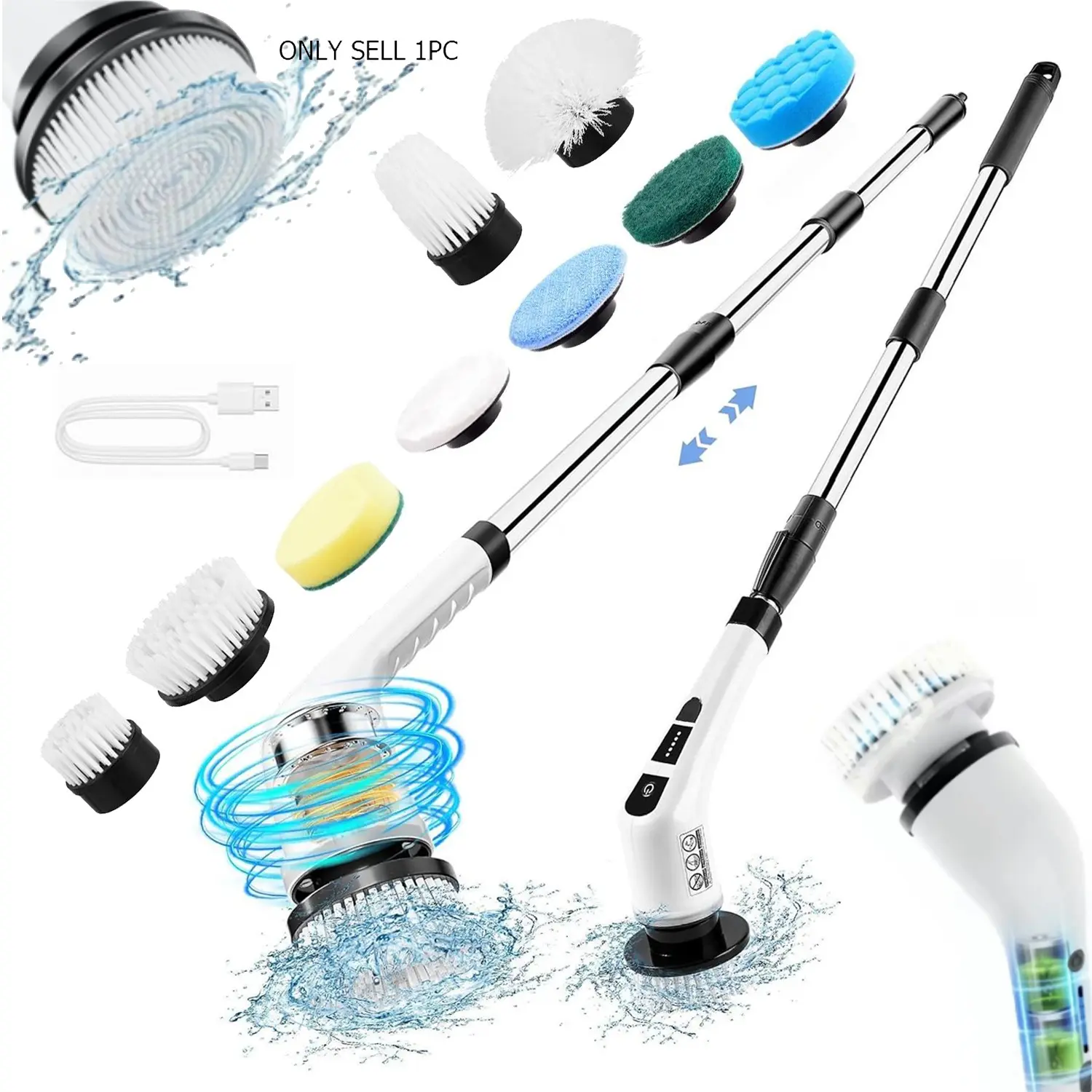 Electric Rotating Cleaning Brush, Wireless Shower Power Scrubber, Scrubbing Spin Brush, Cleaning Tool, With 9 Replaceable Brush Heads And Adjustable Extension Rod, Dual-Speed Design, Suitable For Bathroom, Kitchen, Toilet Cleaning
