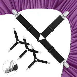 Bed Sheet Holder Straps Upgrade Non Slip Sheet Clips Fitted Sheet Holders for Corners Easy Install Adjustable Elastic Firm Tight Accessories 4Pcs Set Black