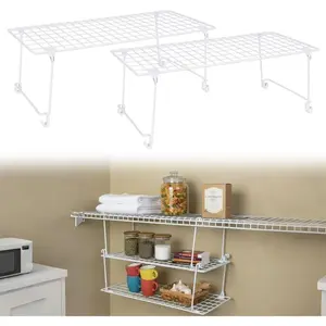 2 Pack Stack and Hang Wire Shelf 21.5'' x 10.75'' x 7.87'', Stackable Shelves for Closet Shelves, Space Saving White Shelf Extender for Closets, Kitchen, Laundry Room, Pantry