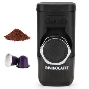DIVINOCAFFÉ Mini Espresso Machine Portable Compatible for Capsules and Coffee Powder, 18 BAR Pressure, 80 ml Built-in Tank, Easy to Clean, 12 cm Long