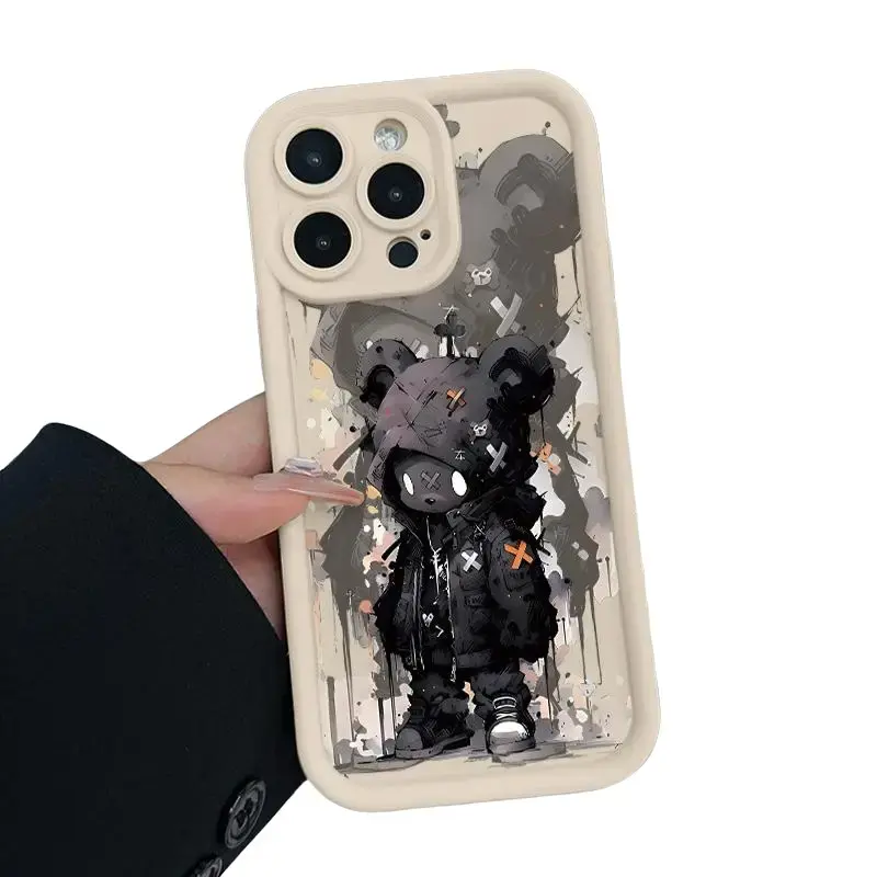 Urban Bear Pattern Man's Phone Case for iPhone 16 15 14 Pro Max 13 12 11 XR XS Plus Shockproof Drop Protection Rugged Durable Silicone Cover Cellphone Protective Smartphone Casing