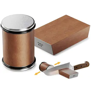 Rolling Knife Sharpener, 2 Counts/set Portable Wooden Knife Sharpening Tools with Magnetic 15 & 20 Degrees Angle Base for Kitchen
