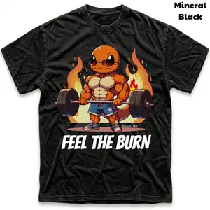 Men's and Women's T-Shirt, Vintage Feel The Burn Graphic Tee, Pokebon Charmanderr Gym T-Shirt, Unisex Gift Manga Anime Tshirt, Gothic Grunge Y2K Emo Scene Amity Affliction Style Clothes Menswear Womenswear Streetwear
