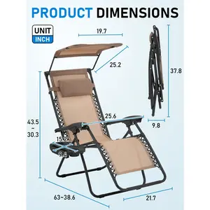 New 2024  2 Pack Recliner Folding Canopy Zero Gravity Chair Patio Chairs Shade And Cup Holder For Outdoor Funiture Room Organizer Storage