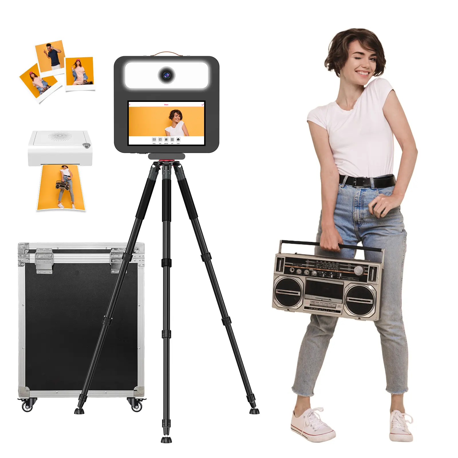 MWE Magic Mirror Photo Booth Touch Screen with Printer and 1200W Pixel 4K HD Camera,Extendable Tripod Portable Mirror PhotoBooth with 6 Months VIP Software Chacktok