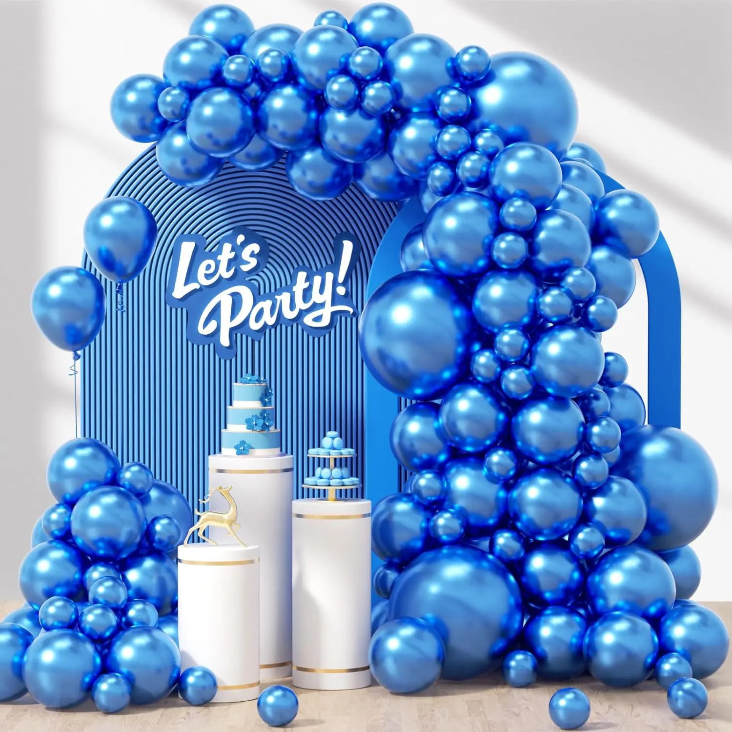 120Pcs Metallic Blue Balloons, 18 12 10 5 Inch Metallic Blue Balloons Different Sizes Blue Balloon Arch Kit For Graduation Baby Shower Wedding Birthday Party Decorations