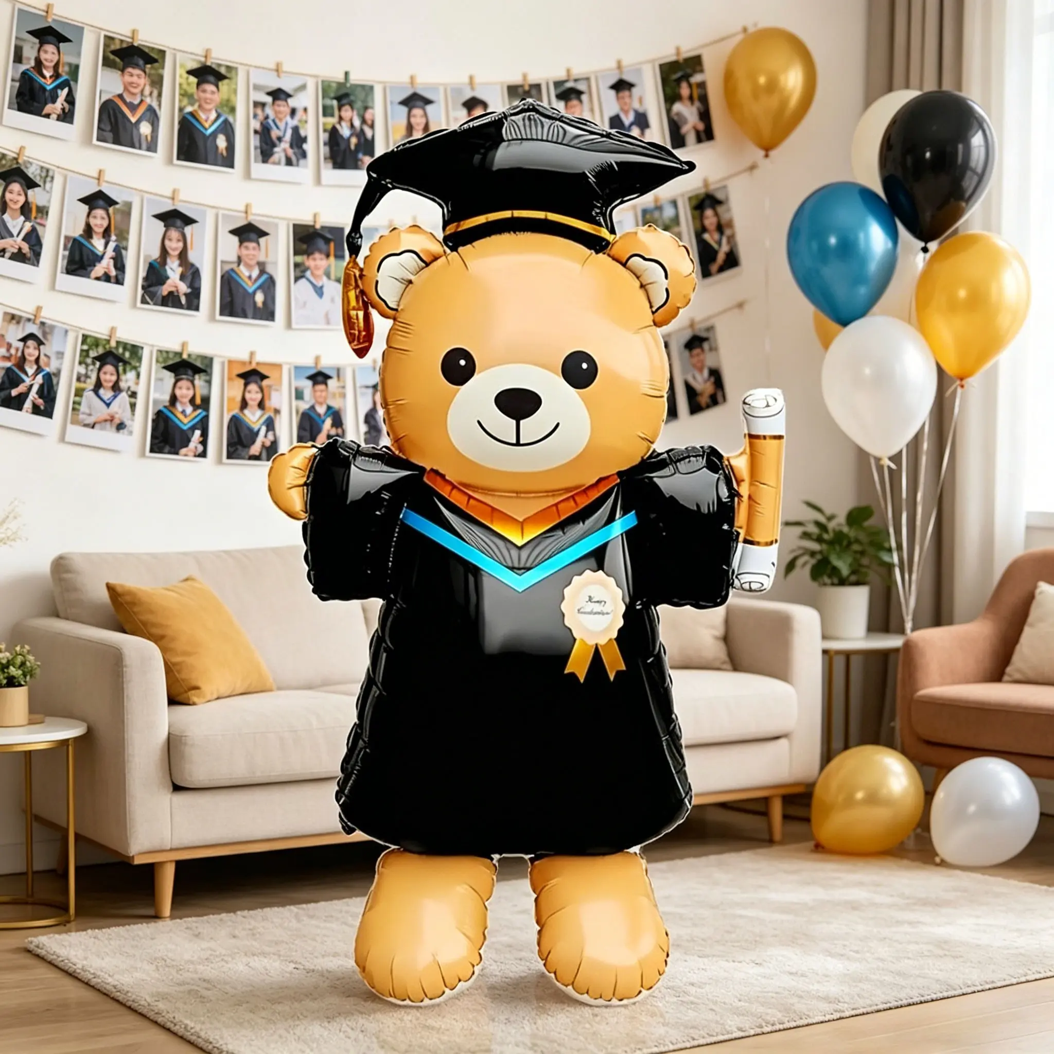Large Graduation Bear Aluminum Balloon, Cute Cartoon Design, Perfect for Graduation Ceremonies, Party Decorations, Classroom Atmosphere, Graduation Balloons