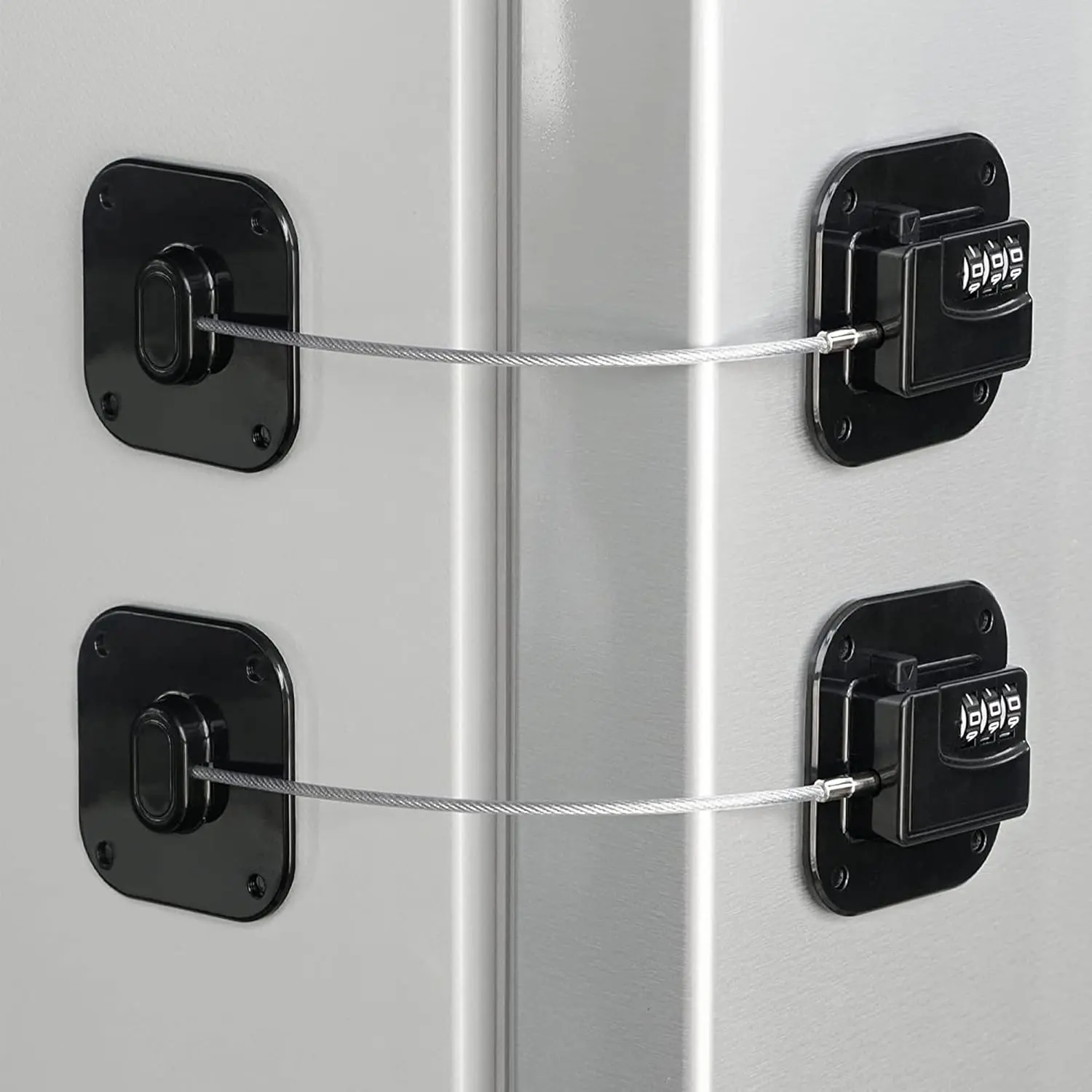 Refrigerator Lock, Heavy Duty Fridge Lock, Combination Lock for Refrigerator Cabinets, Drawers, Safety, Easy Install No  Needed (Black-2Pack)