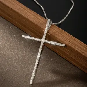 Elegant and Minimalist Stainless Steel Large Cross Pendant Necklace, High-Quality Ultra-Sparkling Luxury Style, Perfect for Women's Daily Wear, Gift for Friends and Family, Women's Y Necklace, Women's Long Necklace, Women's Jewelry Gift, Party