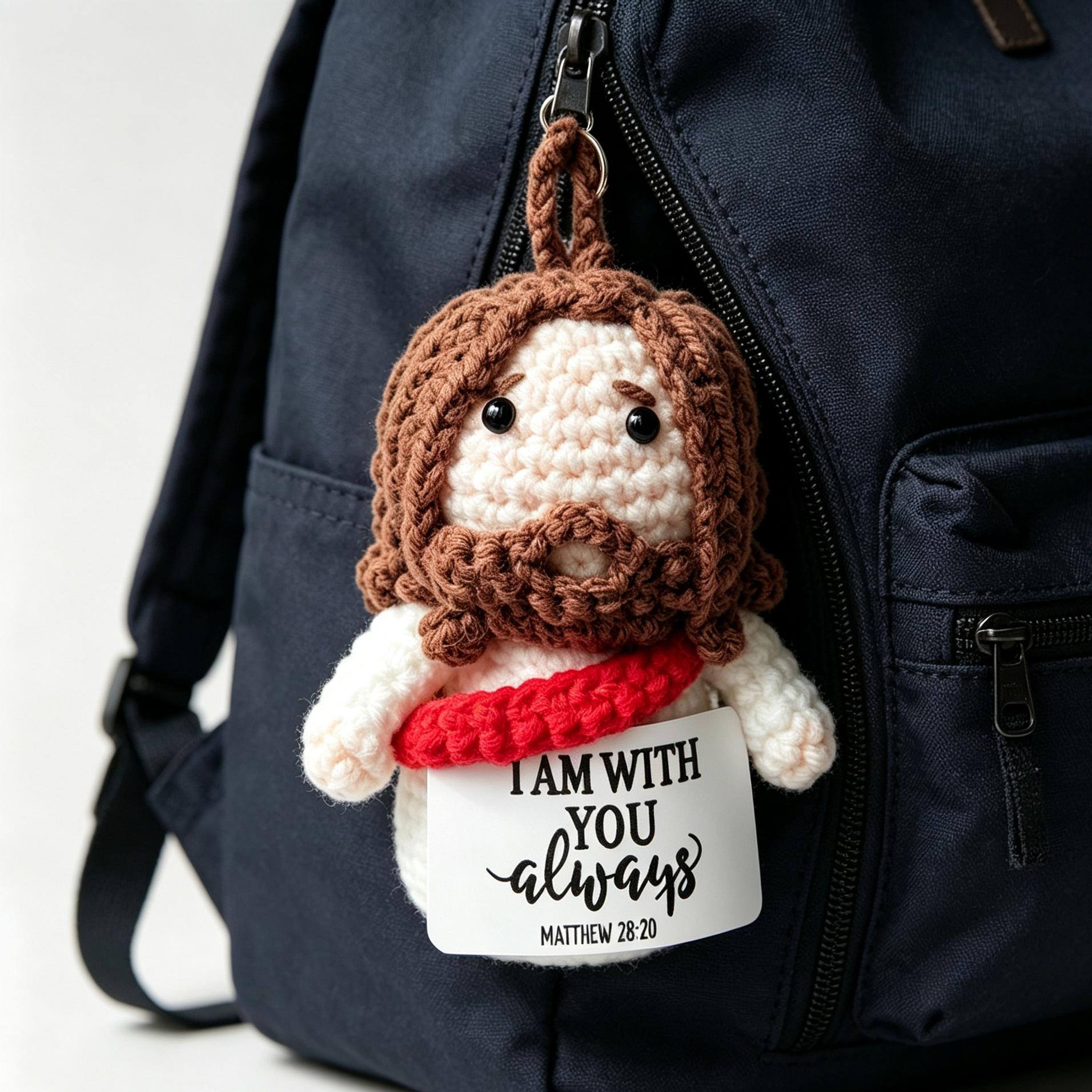Handmade Yarn Crochet Jesus Doll - Handmade Faith Gift, Baptism Gift Ready, Nephew Christian Present, Car Charm Reminder, Dashboard Decoration, Religious Keychain Accessory