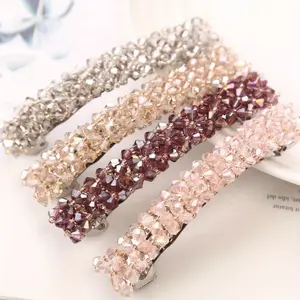 4 Pcs Rhinestone Handmade Beaded Crystal Hair Clips, Fishline Braided Edge Clip, Elegant Straight Hair Accessory, Perfect Gift for Holidays