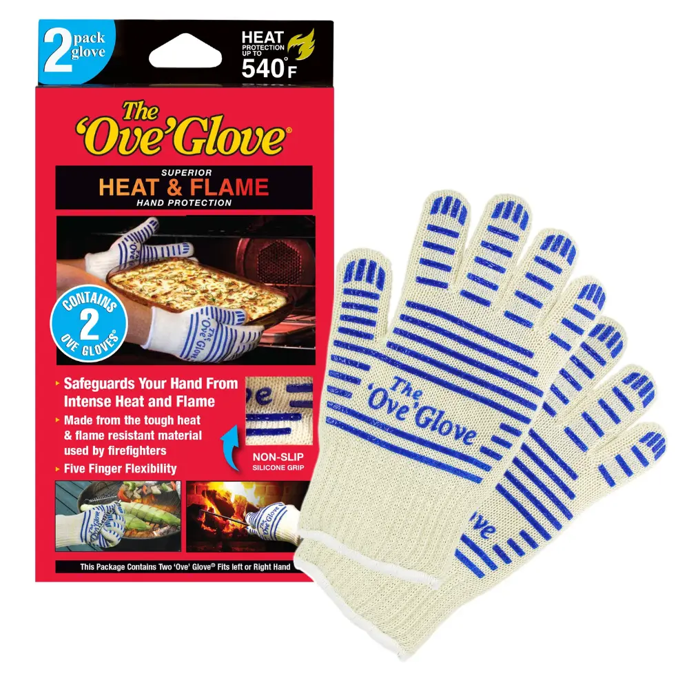The 'Ove' Glove - Superior Heat & Flame Hand Protection - 2 Pack Gloves with Non-Slip Feature and Heat Resistant Material