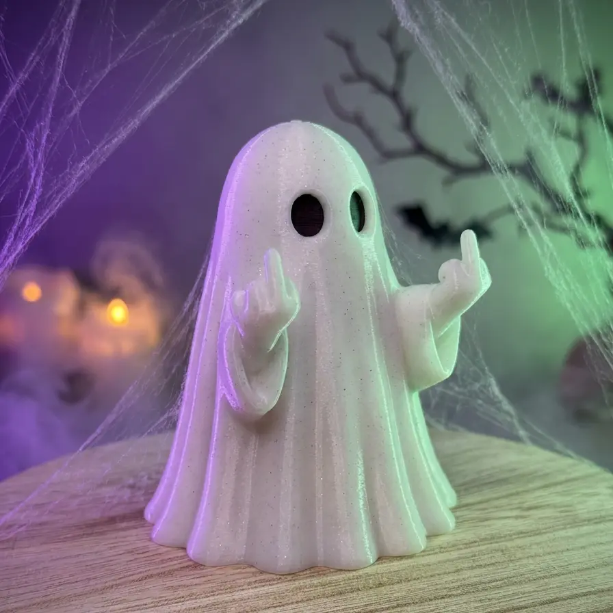 Middle Finger Ghost Figure – Funny Glitter White Spooky Desk Decor, Gag Gift Halloween Ghost