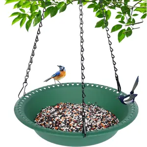 Hanging Bird Feeder Tray with Drainage Holes for Outside Rugged Recycled Plastic Wild Bird Feeding Station 10 inch Green Stain Resistant