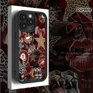 Stylish Durable Full-Body Protection Red Lip Print Cheetah Billiard Case for iPhone 17 Pro Max 16 16e 15 14 Plus 13 12 Mini 11 Air XR X XS Pattern Soft TPU Rubber Camera Protection Rugged Mobile Phone Cover Gift