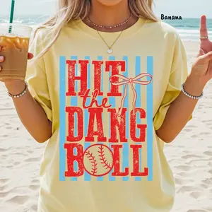 Hit The Dang Ball Baseball T-Shirt, Funny Retro Game Day Season Tee, Sarcastic Baseball Lover Shirt, Trendy Gameday Graphic Top, Youth Baseball Fan Shirt