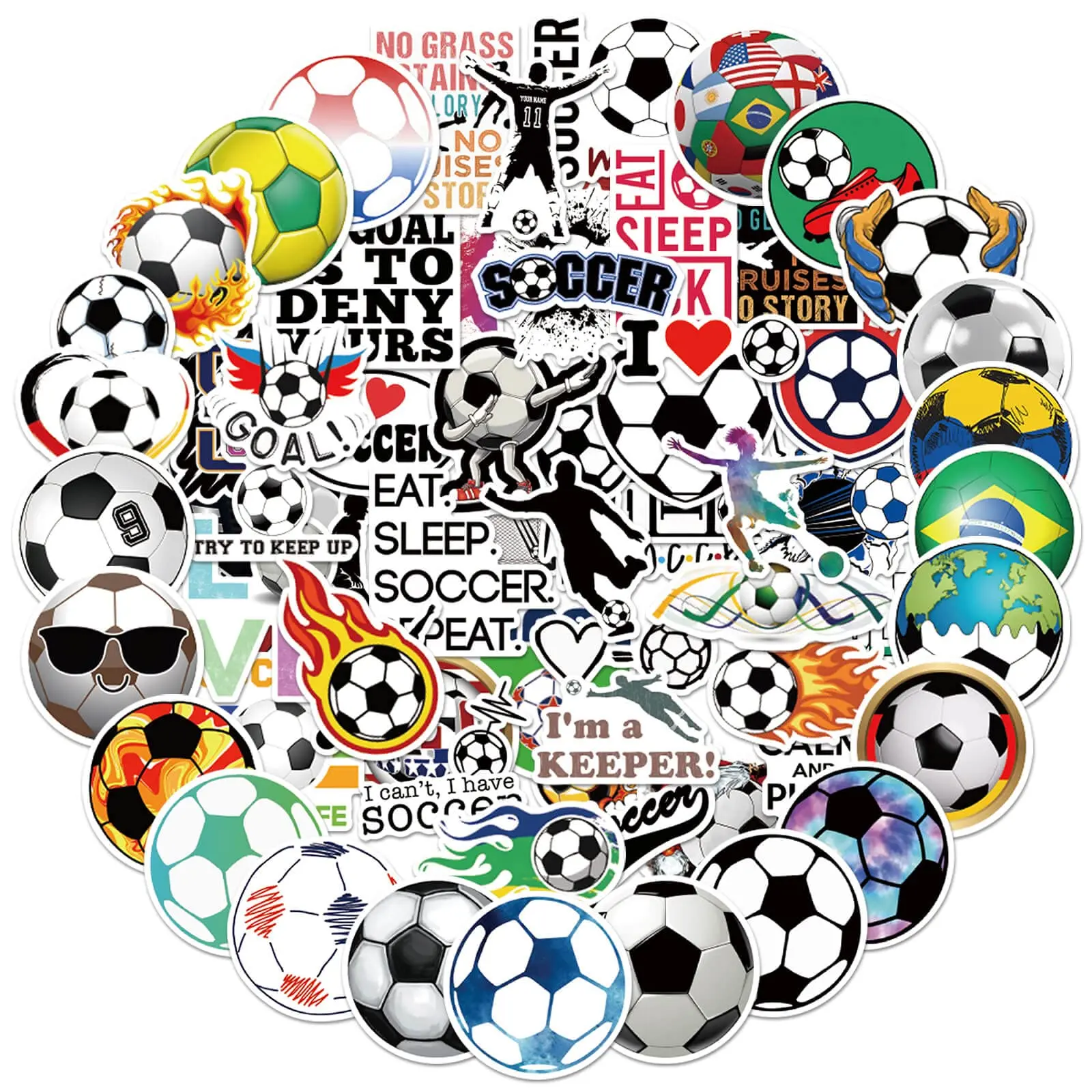 100PCS Soccer Stickers for Boys  Teens, Vinyl Waterproof Soccer Stickers for Water Bottles, Laptops, Goodie Bag Stuffers, 2026 Soccer Party Favors