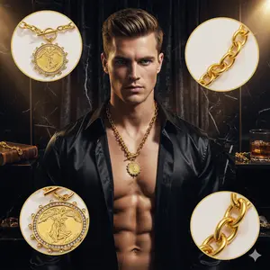 Limited Edition Twilight of Gods Heavyweight Rolo Chain & Angel Relief Medallion Gold Coin Pendant Necklace for Everyday Outfits Statement