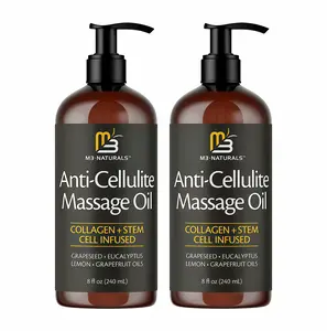 2 Pack M3 Naturals Cellulite Massage Oil 8oz UC-Smooth the Appearance of Cellulite -Body Care & Skin Care Massage Oil -Topical Collagen and Plant Stem CellBody Oil to Restore Texture and Elasticity-Soothing Body Oil