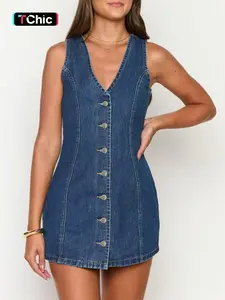 Fashionable Women's Denim Dress, Sleeveless Slim Fit Design for Casual Street Style, Perfect for Summer Everyday Wear