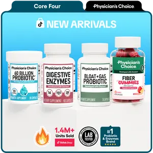 Physician's Choice Core 4 Bundle: Advanced Gut Health Support with Fiber Gummies + 60 Billion Probiotic + Digestive Enzymes + Bloat & Gas Probiotic